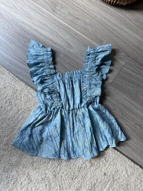 Boutique Light Blue Ruffled Top
